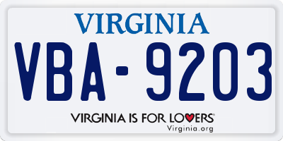 VA license plate VBA9203