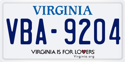 VA license plate VBA9204
