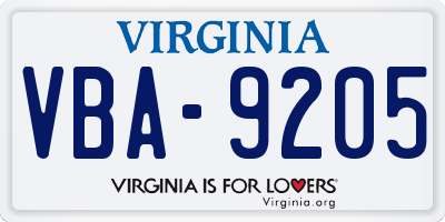 VA license plate VBA9205