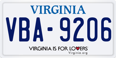 VA license plate VBA9206