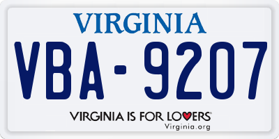 VA license plate VBA9207