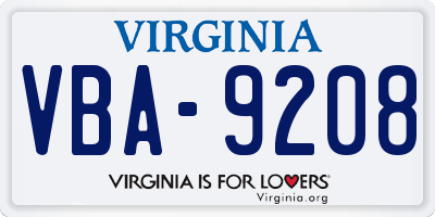 VA license plate VBA9208