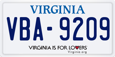 VA license plate VBA9209