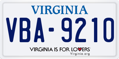 VA license plate VBA9210