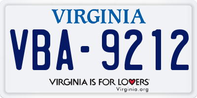 VA license plate VBA9212