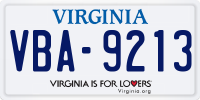 VA license plate VBA9213