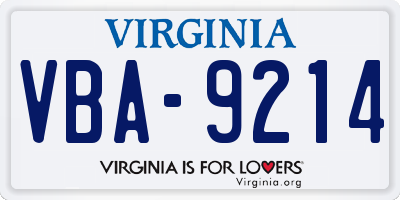 VA license plate VBA9214