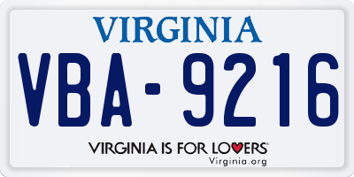 VA license plate VBA9216