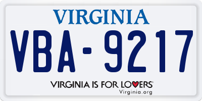 VA license plate VBA9217