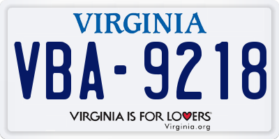 VA license plate VBA9218