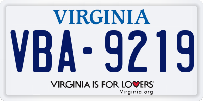 VA license plate VBA9219