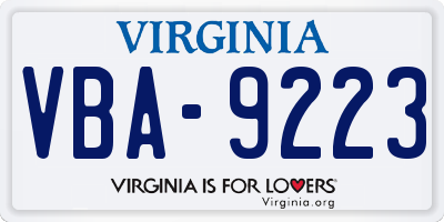 VA license plate VBA9223