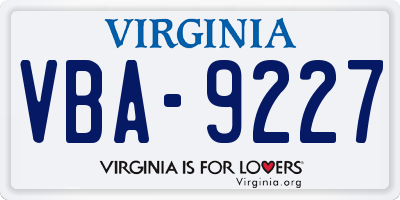 VA license plate VBA9227