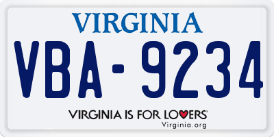 VA license plate VBA9234