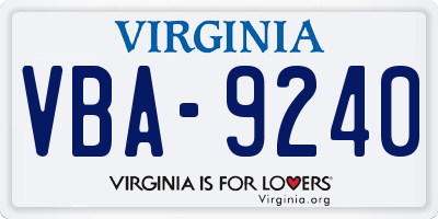 VA license plate VBA9240