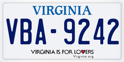 VA license plate VBA9242