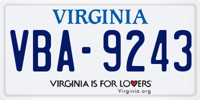 VA license plate VBA9243