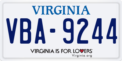 VA license plate VBA9244