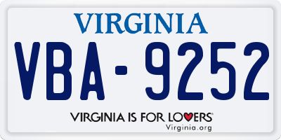 VA license plate VBA9252