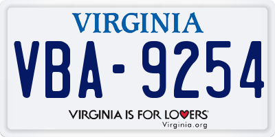 VA license plate VBA9254
