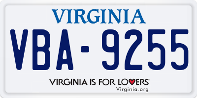 VA license plate VBA9255