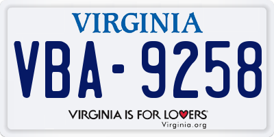 VA license plate VBA9258
