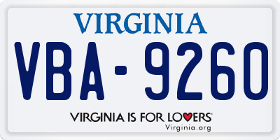 VA license plate VBA9260