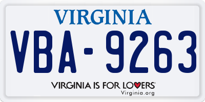 VA license plate VBA9263