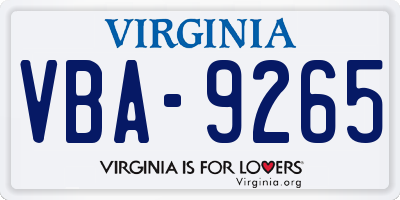 VA license plate VBA9265