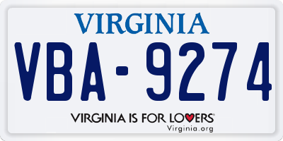VA license plate VBA9274