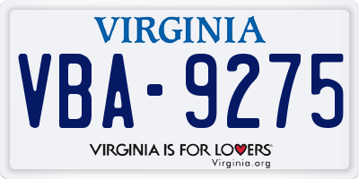 VA license plate VBA9275