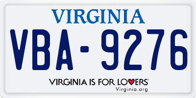 VA license plate VBA9276