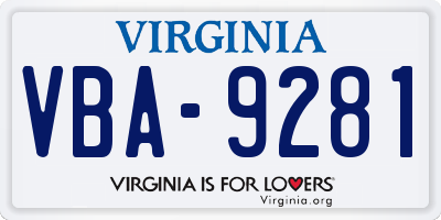 VA license plate VBA9281