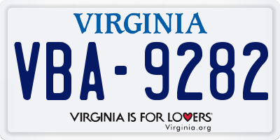 VA license plate VBA9282