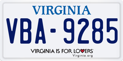 VA license plate VBA9285