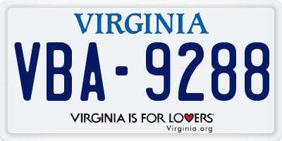 VA license plate VBA9288