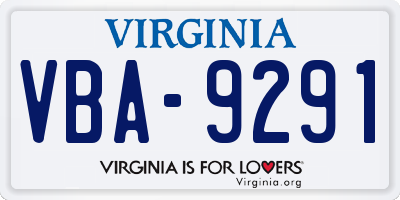 VA license plate VBA9291