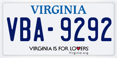 VA license plate VBA9292