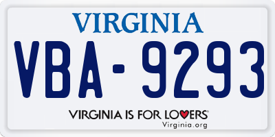 VA license plate VBA9293