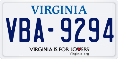VA license plate VBA9294