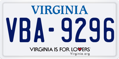 VA license plate VBA9296