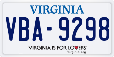 VA license plate VBA9298
