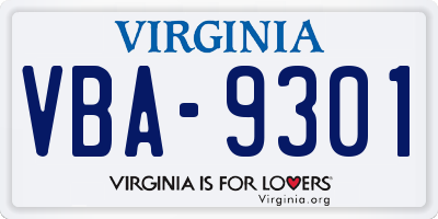 VA license plate VBA9301