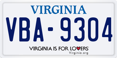 VA license plate VBA9304