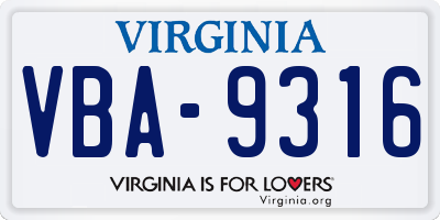 VA license plate VBA9316