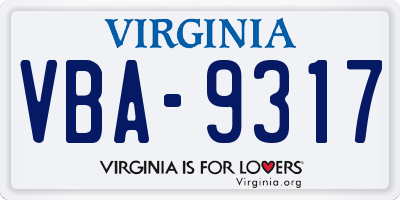 VA license plate VBA9317