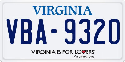 VA license plate VBA9320