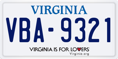 VA license plate VBA9321