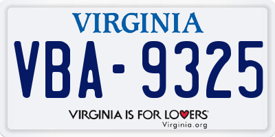VA license plate VBA9325
