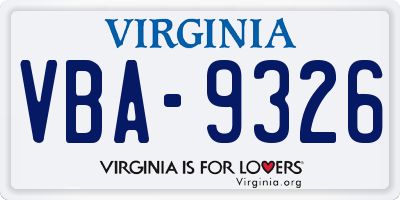 VA license plate VBA9326
